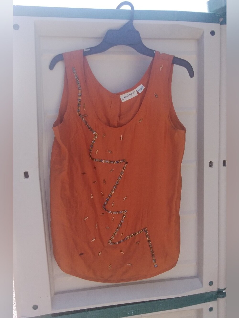 Adam Douglass Silk Tank Beaded Vintage Boxy Rust Orange Buttons Womens Med